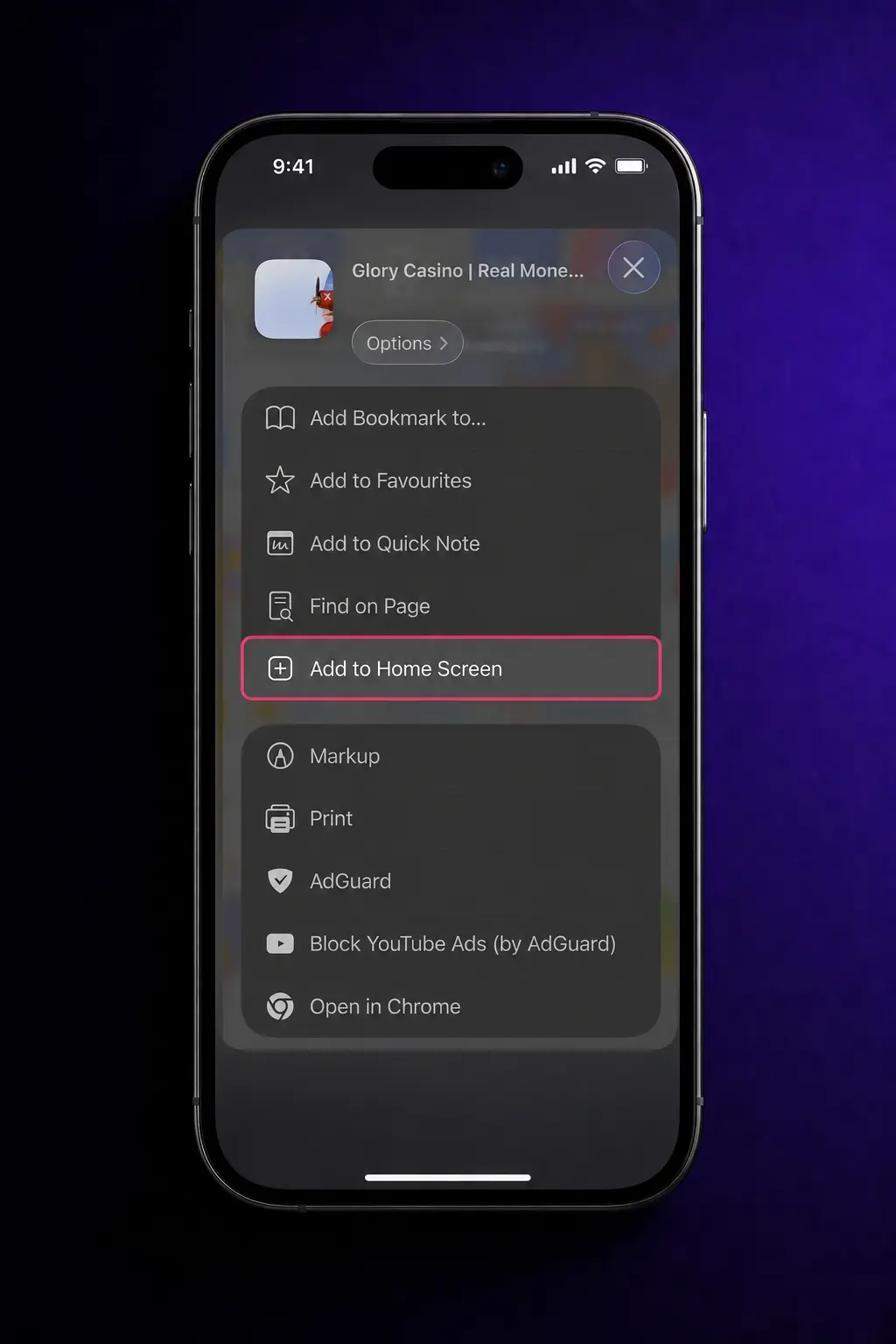 Step-by-step guide showing how to download and install Glory Casino app on iOS via Safari configuration profile.