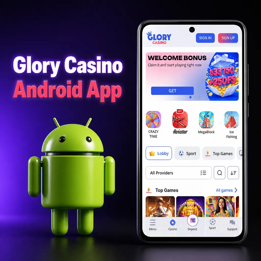Glory Casino Android app icon for free download to play casino games and place sports bets on the go