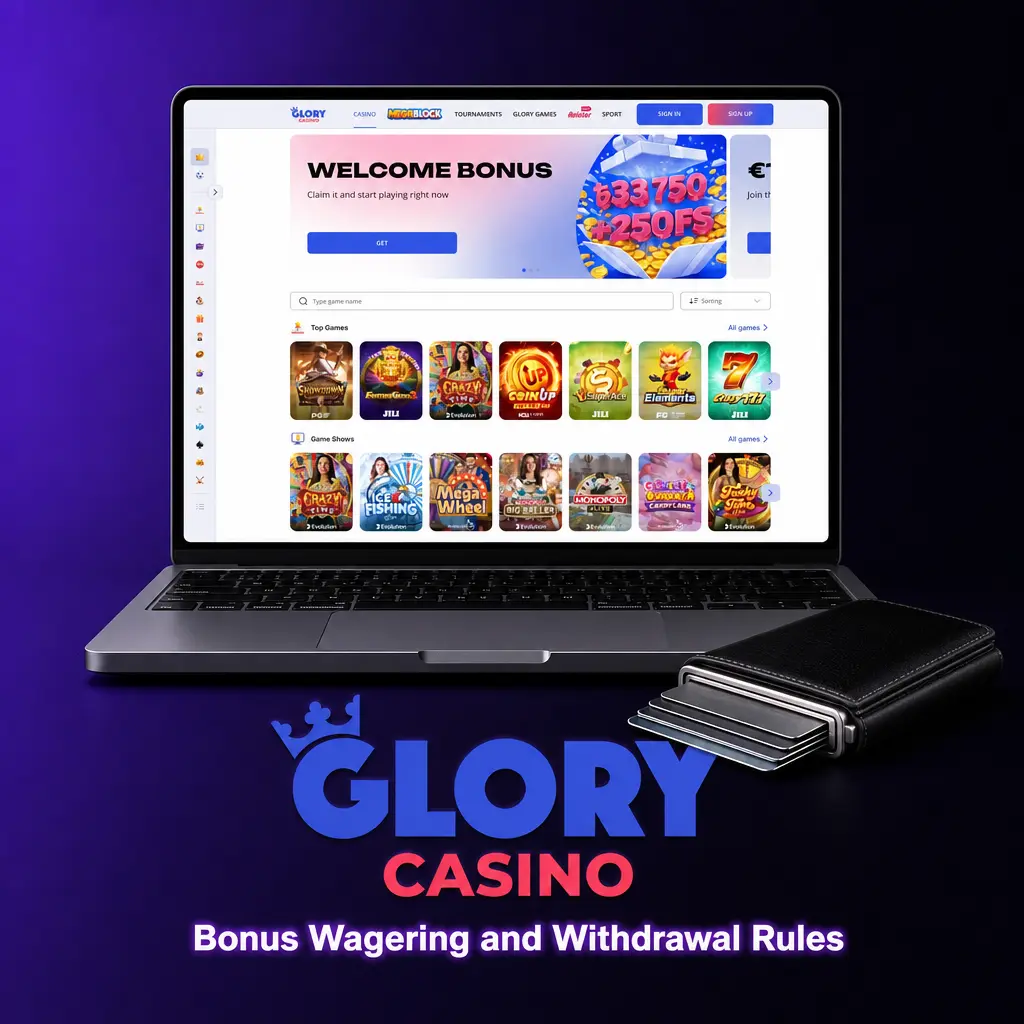 Glory Casino welcome bonus wagering and withdrawal rules: clear 30x wagering in 7 days before withdrawing via bKash, Nagad, or Rocket.