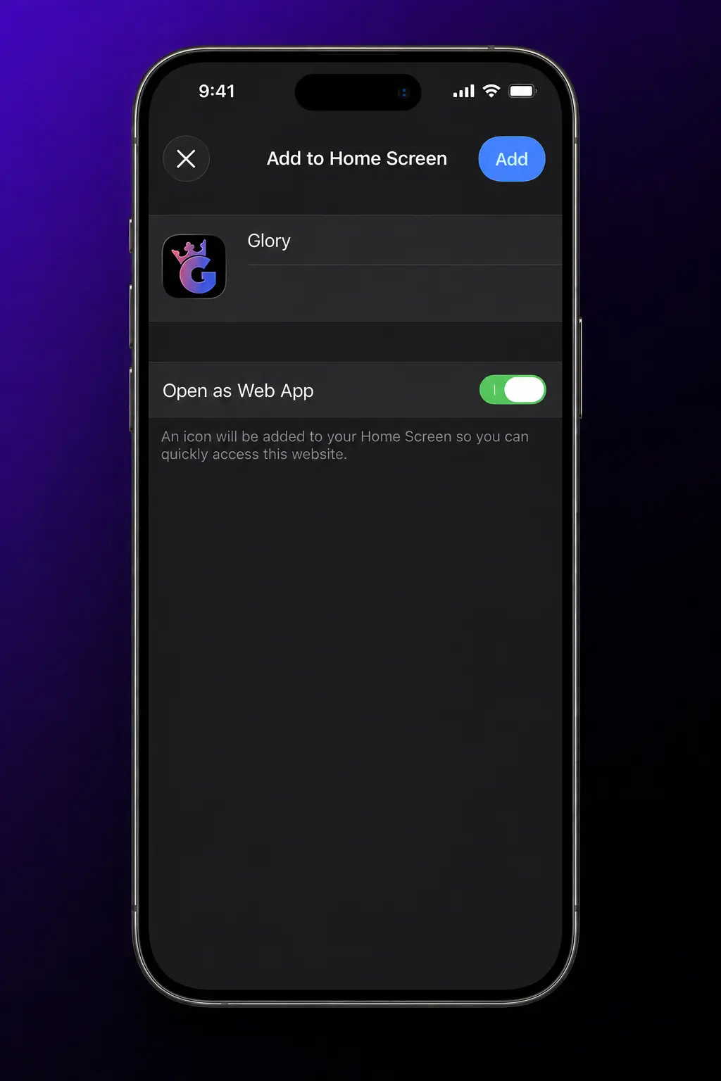 Steps to download and install Aviator on iOS via Glory Casino web app on iPhone or iPad