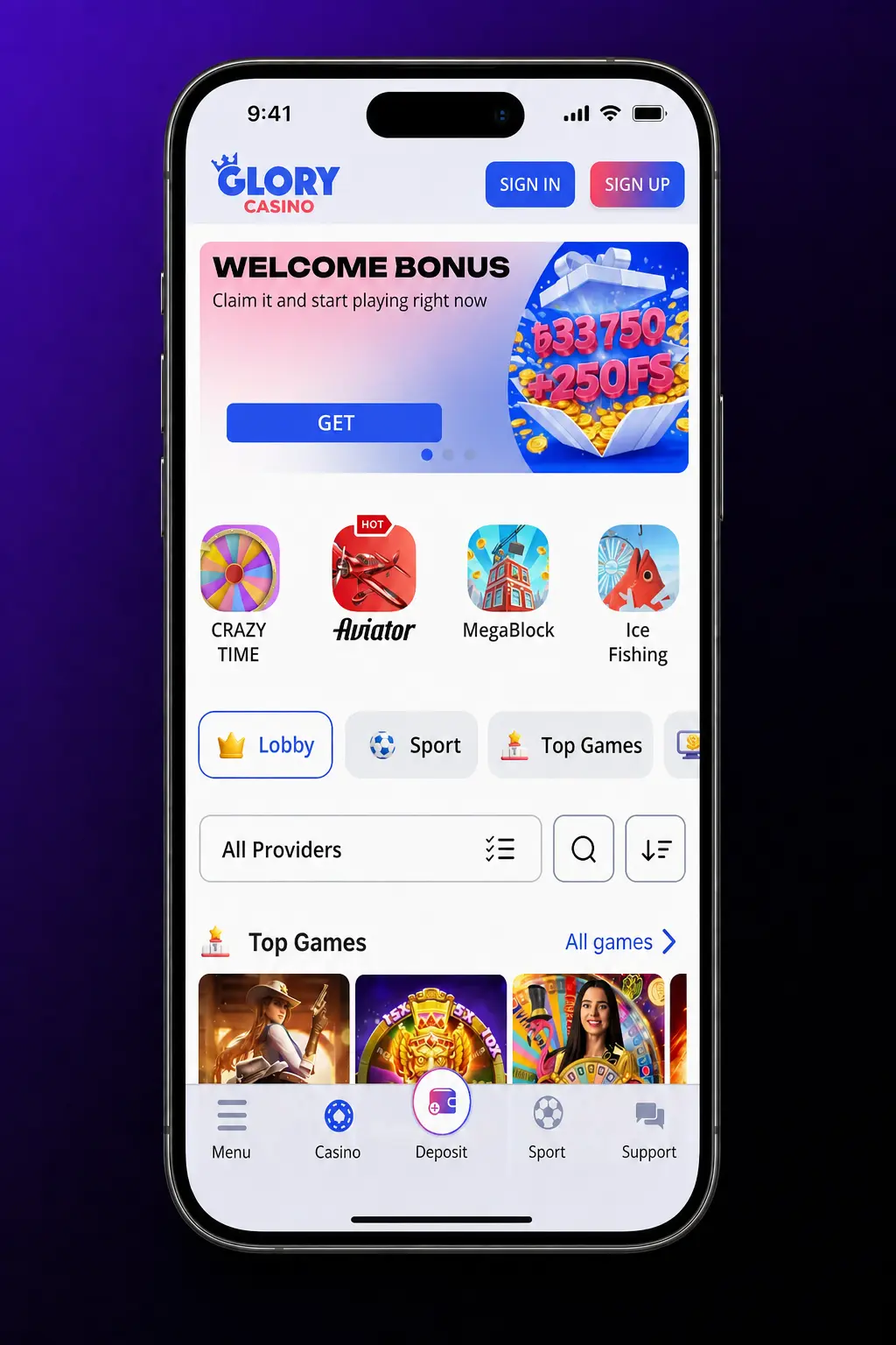 Steps to download and install Aviator on iOS via Glory Casino web app on iPhone or iPad