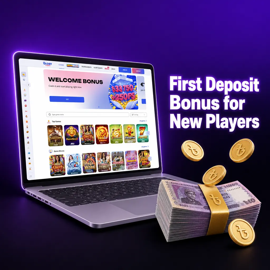 Glory Casino 125% first deposit bonus up to 33,750 BDT plus 250 free spins on Book of Dead and Sweet Bonanza slots