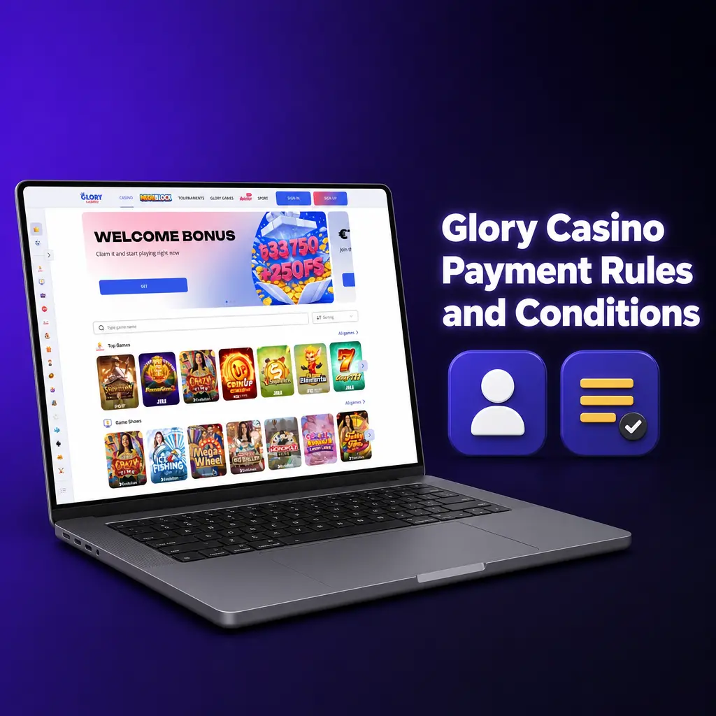Glory Casino payment rules: matching methods, one-time NID/passport verification, 500,000 BDT daily cap, wagering completion, BDT currency.