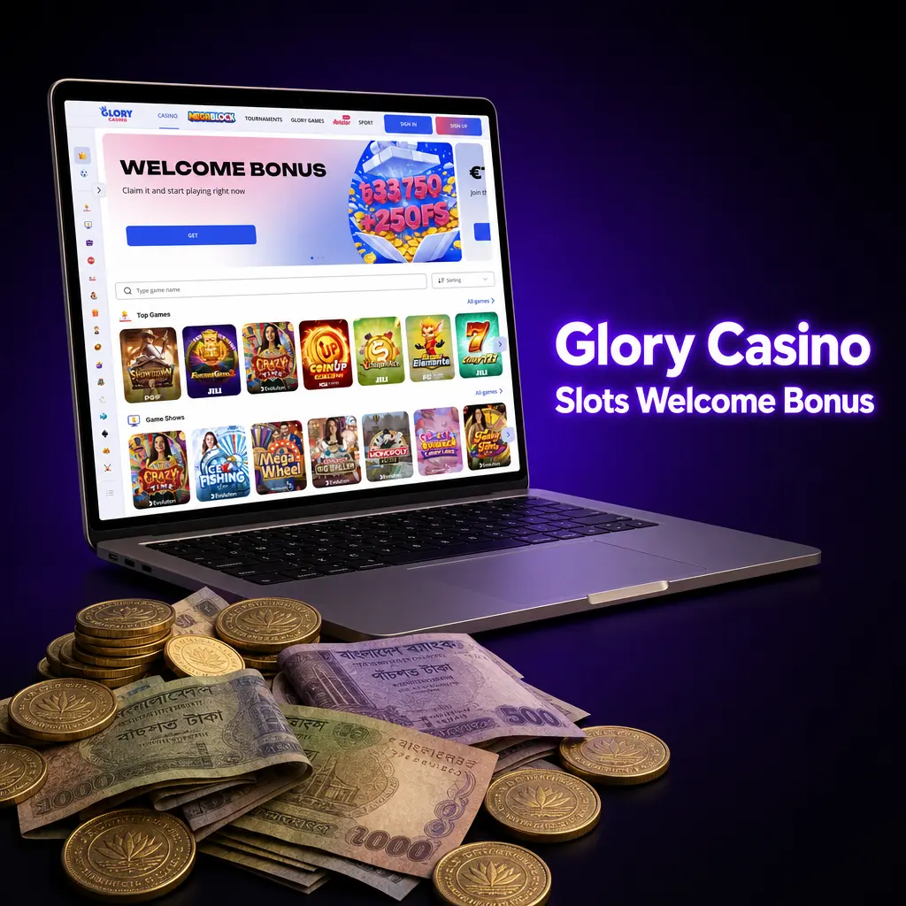 Glory Casino welcome bonus: 125% up to 33,750 BDT plus 250 free spins on first deposit for new slot players