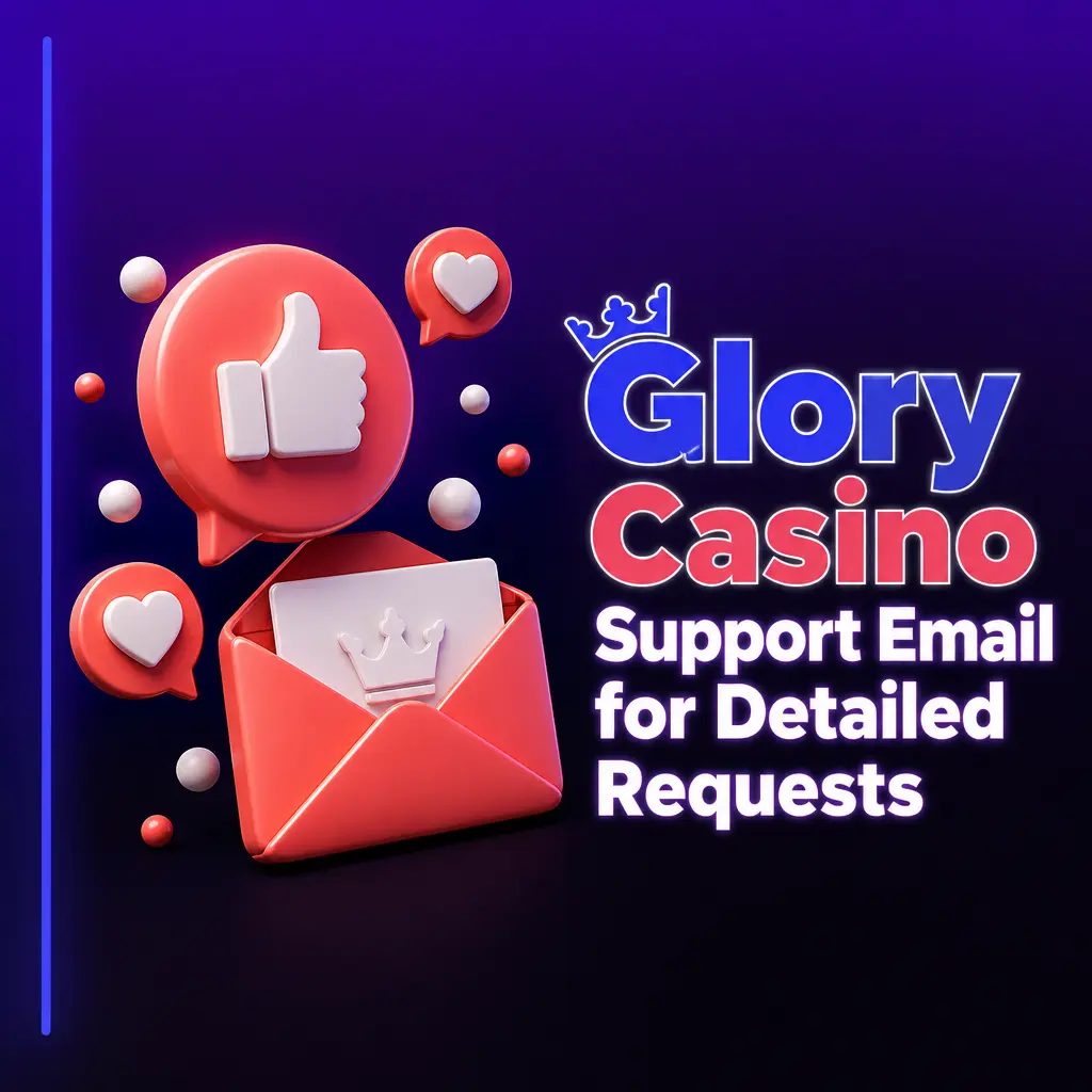 Glory Casino support email contact page showing how to submit detailed requests like account verification and payment disputes