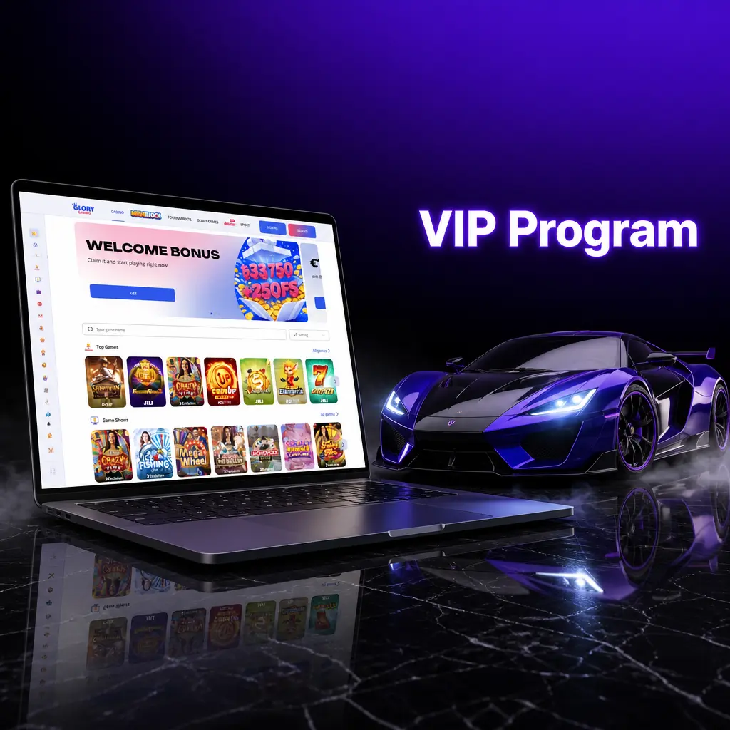 Glory Casino VIP loyalty program with 5 tiers from Bronze to Diamond, offering up to 15% weekly cashback rewards.