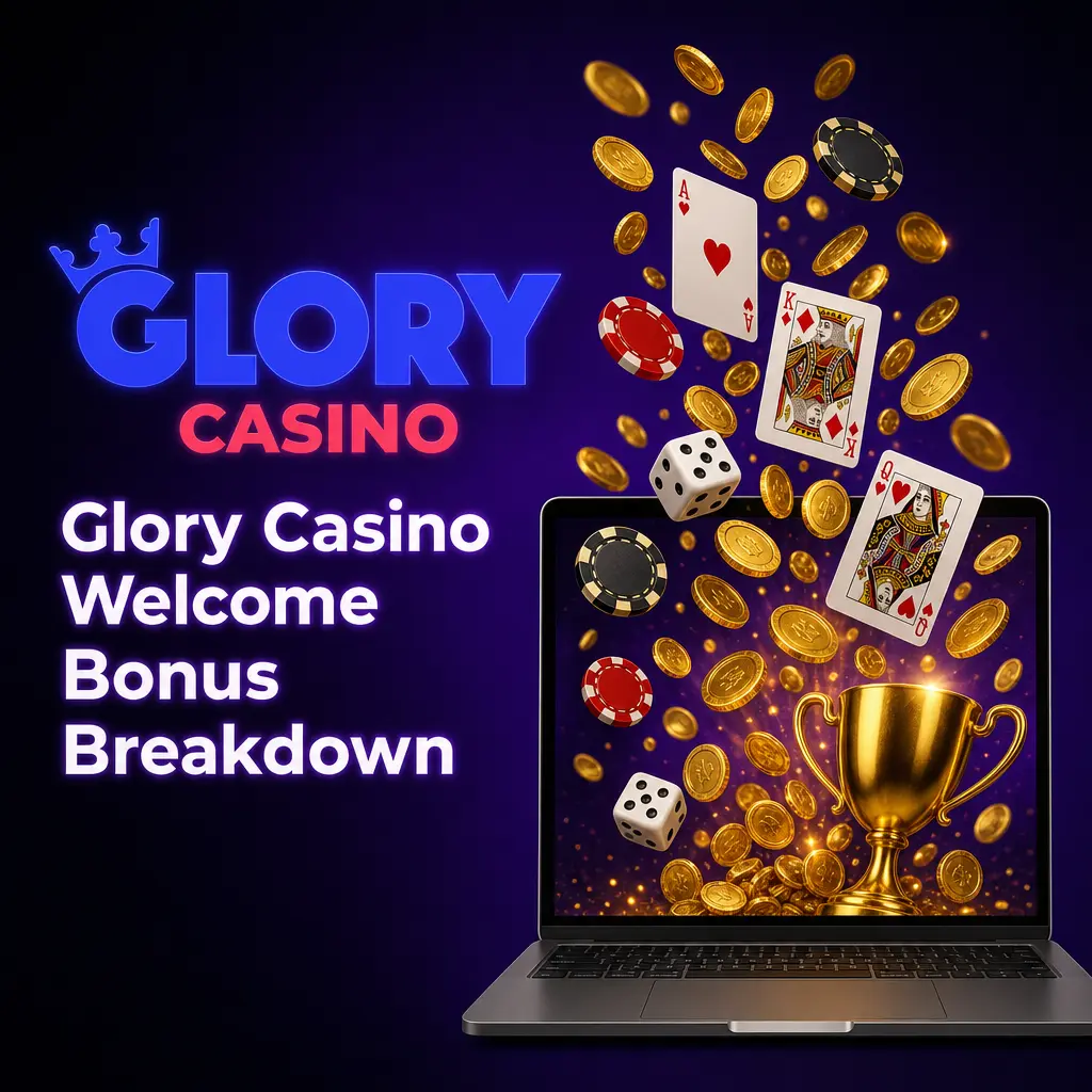 Glory Casino welcome bonus table showing 125% match, 33,750 BDT max, 250 free spins, and x30 wagering requirement