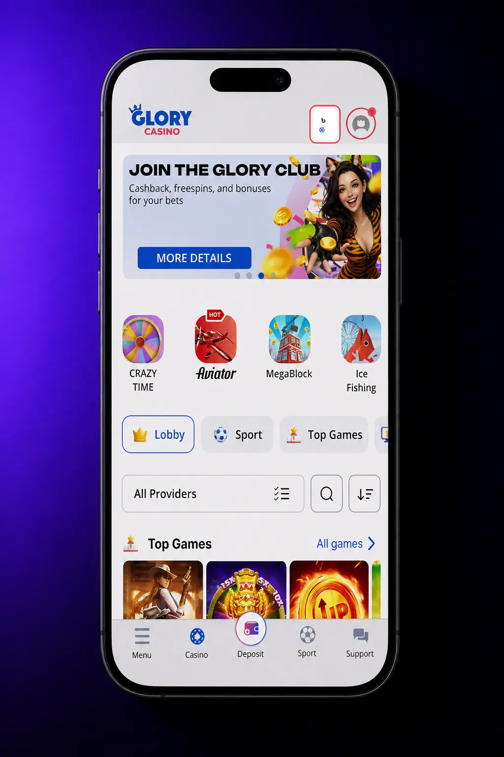 Steps to claim the Glory Casino registration bonus: 125% match and 250 free spins on the website.
