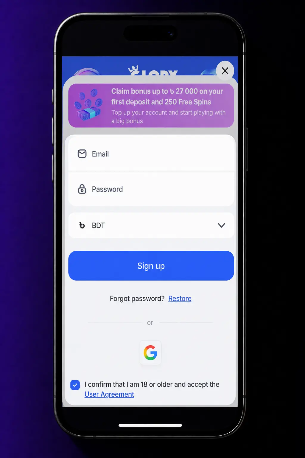 Step-by-step guide to registering, depositing via bKash, claiming a bonus, and joining live casino tables at Glory Casino