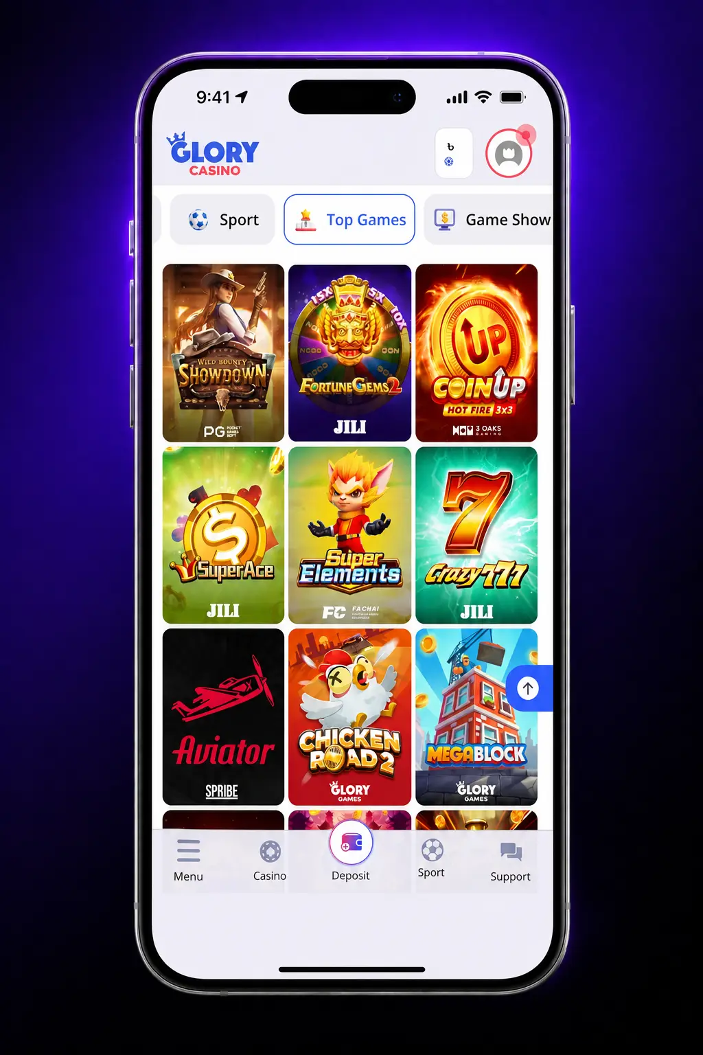 Step-by-step guide showing how to enter and apply the Glory Casino bonus code during deposit on your account dashboard