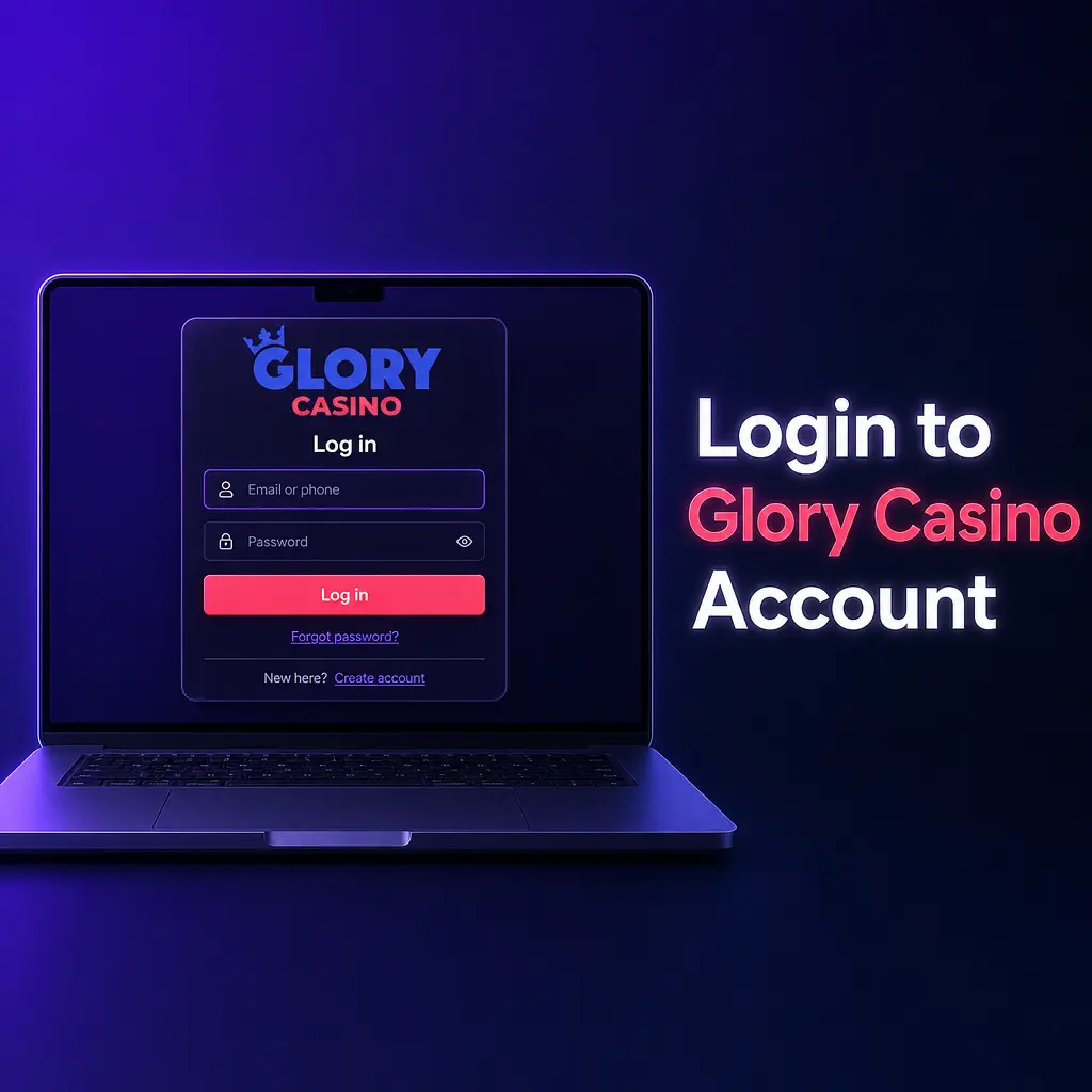 Login screen for Glory Casino account showing fields for phone or email, password, and OTP verification