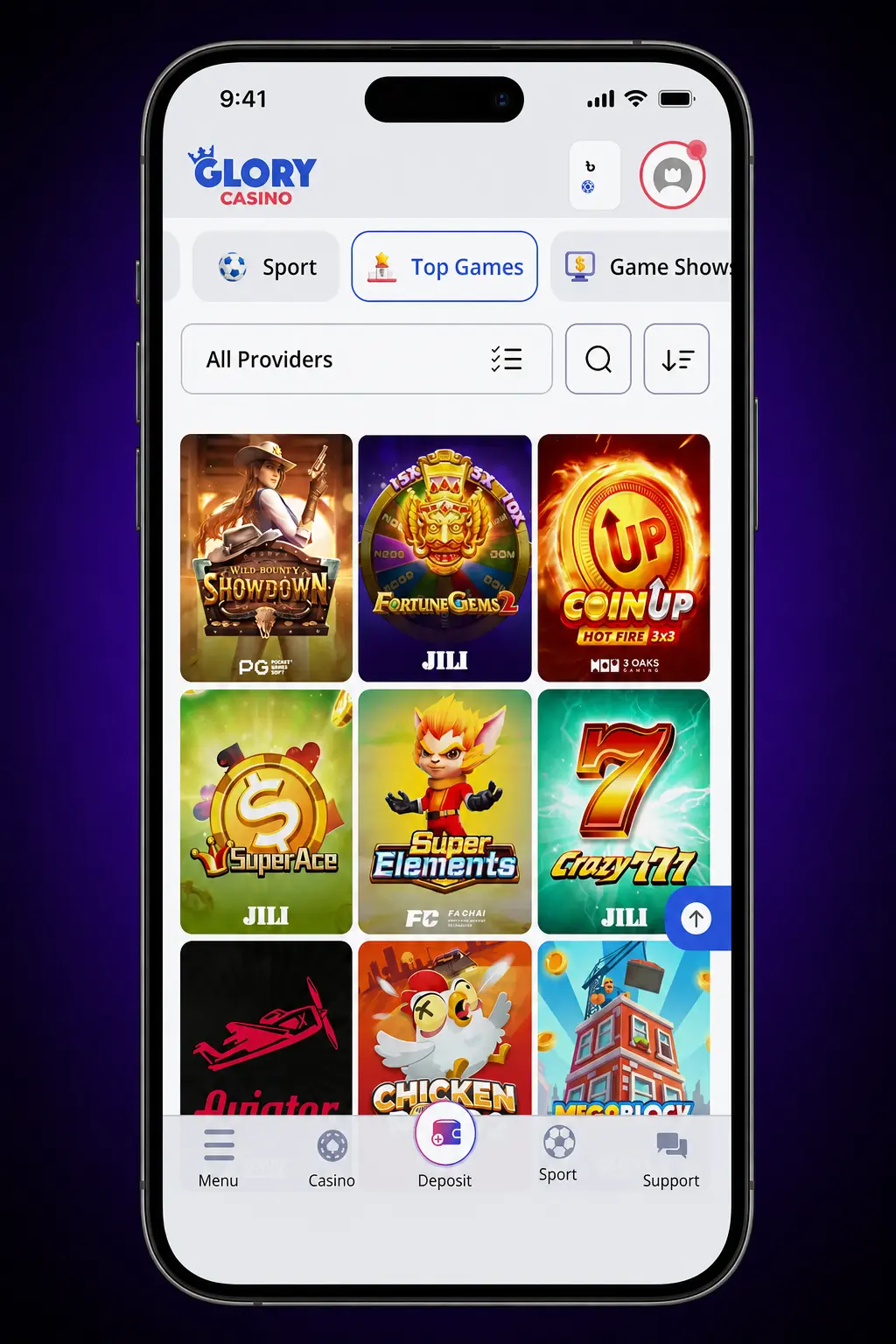 Step-by-step guide showing how to register, deposit, and play Aviator game at Glory Casino online