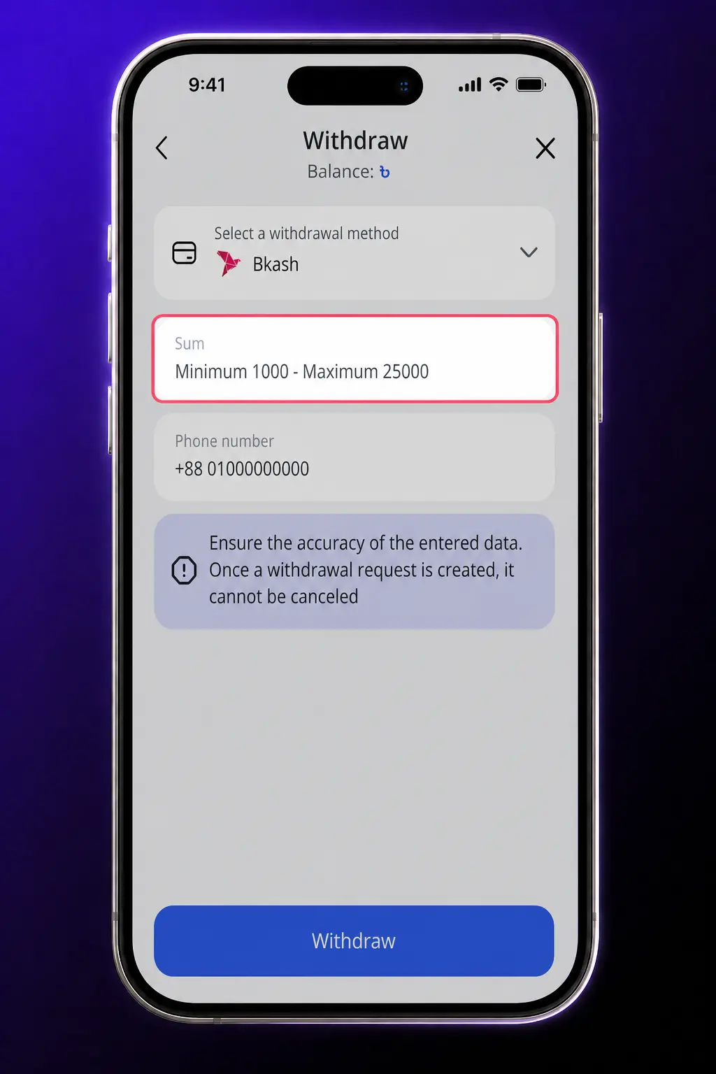 Step-by-step guide to withdraw money from Glory Casino via bKash, Nagad, or Upay in Bangladesh